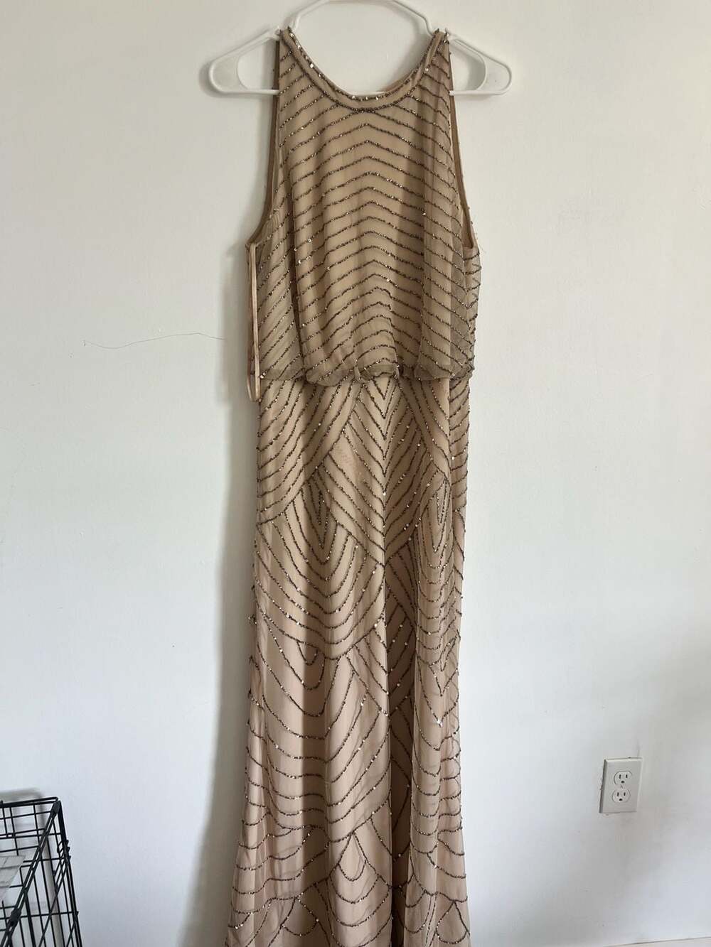 Adrianna Papell Madigan Art Deco Beaded Halter Blouson Gown - Picture 3 of 12